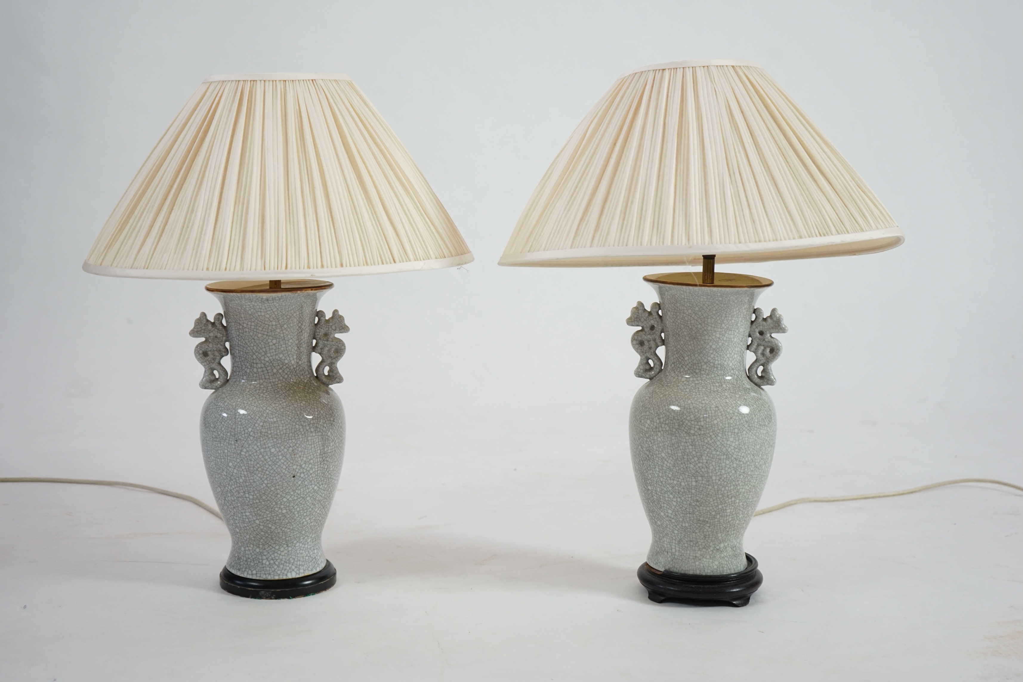 A pair of Chinese crackleglaze table lamps